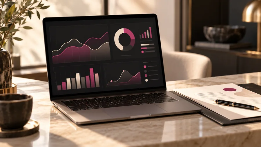Laptop with financial reporting charts